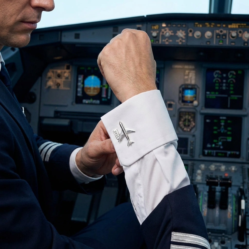 Pilote en uniforme avec boutons de manchette avion